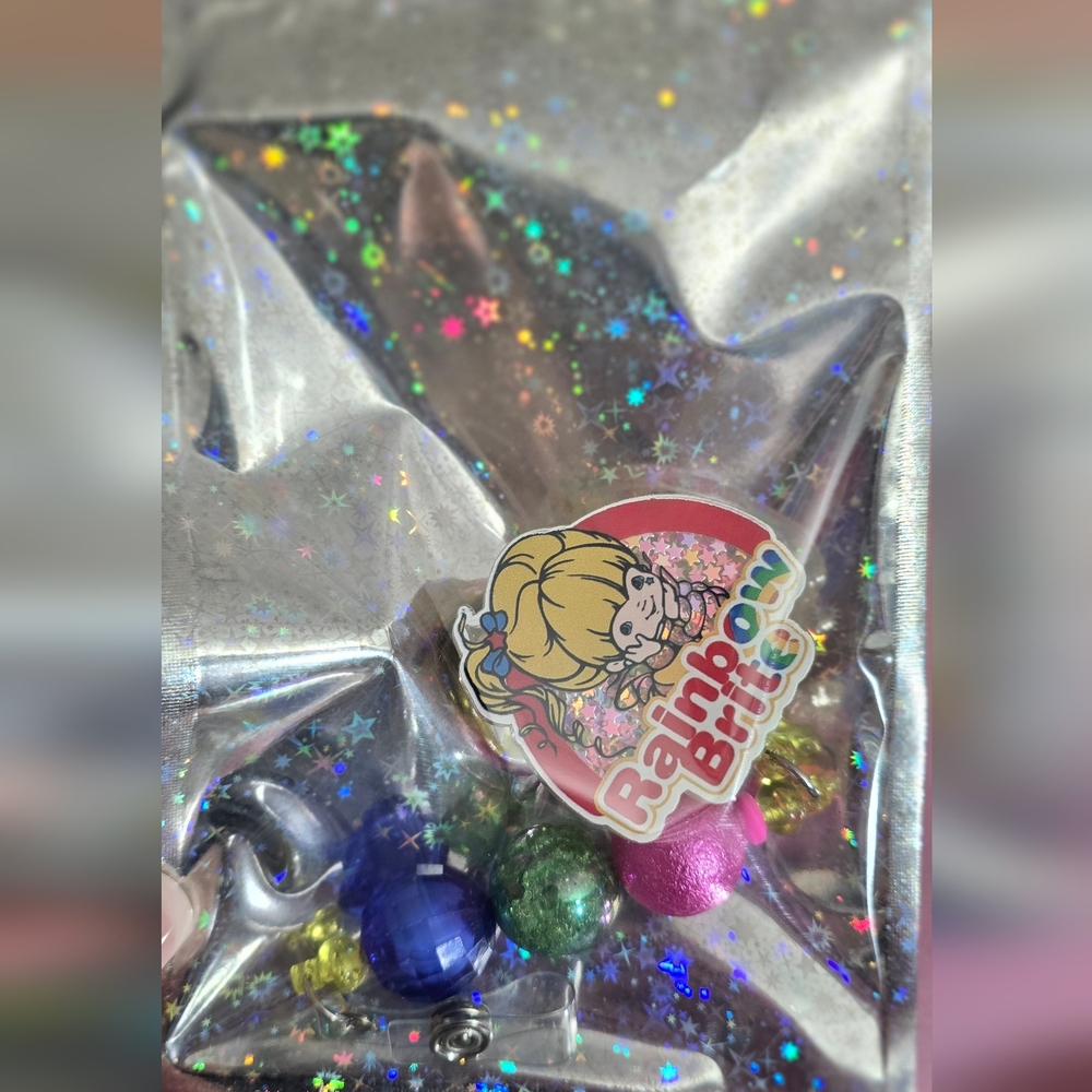 Rainbow Brite Beaded Badge Reel